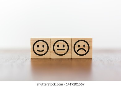 Smiley Face, Neutral Face And Sad Face. Service Rating And Costumer Satisfaction Concept