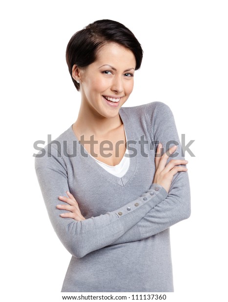 Smiley Woman Crossed Arms Isolated On Stock Photo 111137360 | Shutterstock