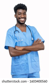 Smiling African American Medical Student Isolated On White Background For Cut Out