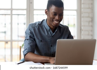 Smiling African Office Employee Sitting Workplace Stock Photo (Edit Now ...