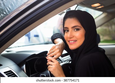 Smiling Arab Women Inside A Car