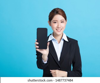 Smiling Asian Business Woman Showing The Smart Phone