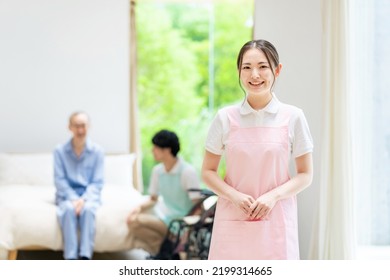 Smiling Asian Caregiver Elderly Care Facility Stock Photo 2199314665 ...