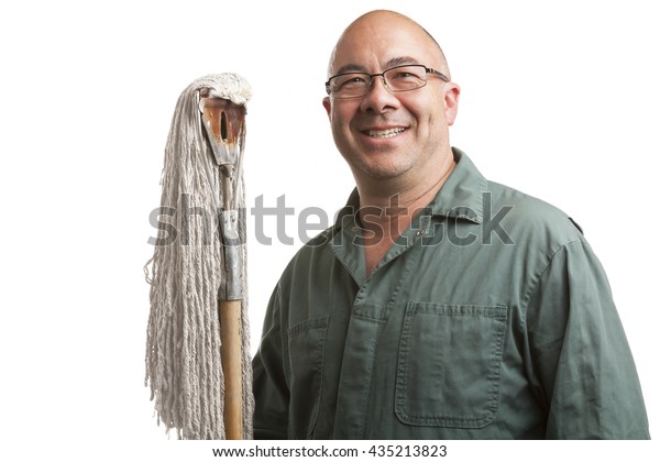 smiling asian janitor maintenance worker isolated stock janitor maintenance