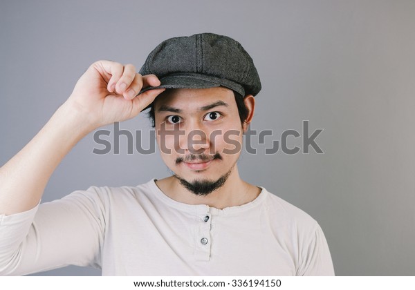 Smiling Asian Man Flat Cap No Stock 