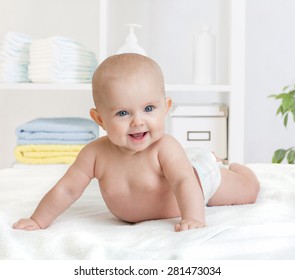 Smiling Baby In Diaper Or Nappy