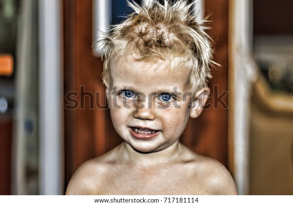Smiling Baby Looking Camera Blue Eyes Stock Photo Edit Now 717181114