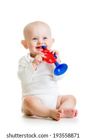 Smiling Baby Playing Musical Toys Isolated Stock Photo 193558871 ...