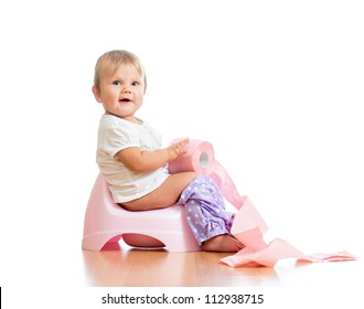 Smiling Baby Sitting On Chamber Pot Stock Photo Edit Now