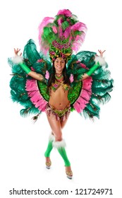 Smiling Beautiful Girl In A Colorful Carnival Costume