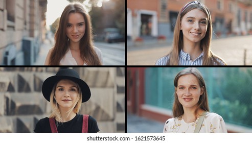 Smiling Beautiful Woman Looking At Camera. Split Screen Collage, Multi Screen. Summer Time. Lifestyle Concept