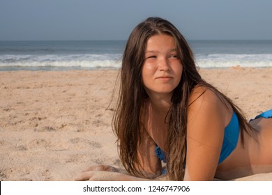 Smiling Beautiful Woman Sunbathing On Beach Stock Photo Shutterstock