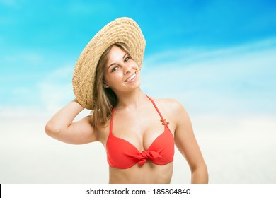 Smiling Beautiful Woman Sunbathing On Beach Stock Photo Shutterstock