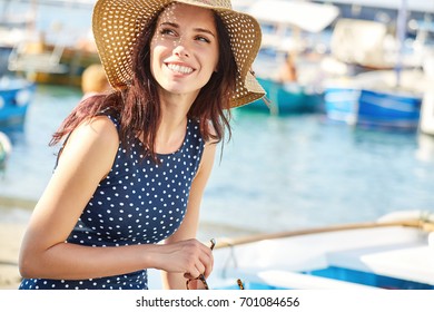 Smiling Beautiful Young Woman In Summer Hat