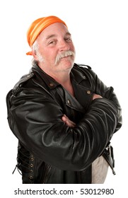 Smiling Biker Gang Member With Leather Jacket