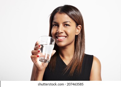 Smiling Black Woman Drinking Water