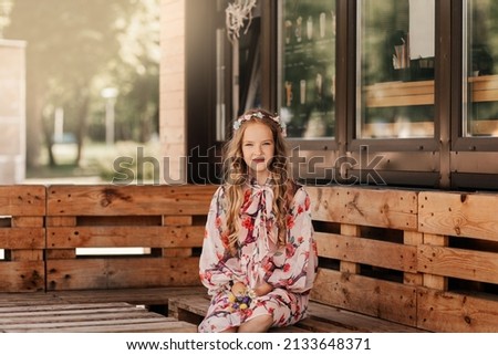 Similar – Image, Stock Photo happy kid girl relaxing in new house.