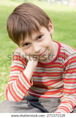 Similar – Image, Stock Photo Little boy Smile and happy at the backyard