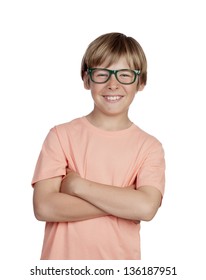 Smiling boy with glasses isolated on a white background