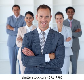 Smiling Business Manager Standing Office Leading Stock Photo 39147982 ...