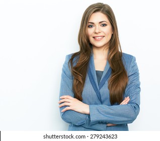 Smiling Business Woman Blue Suit Dressed Stock Photo 279243623 ...