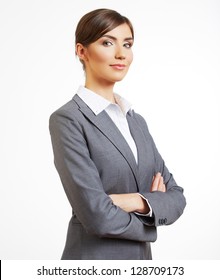 Smiling  Business Woman, Isolated On White Background. Crossed Arms