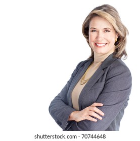 Smiling Business Woman. Isolated Over White Background