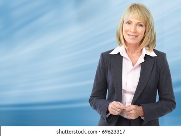 Smiling Business Woman. Over Blue Background