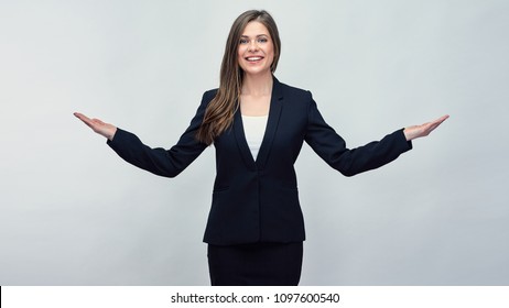 Smiling Businesswoman Wearing Black Suit Holding Stock Photo 1097600540 