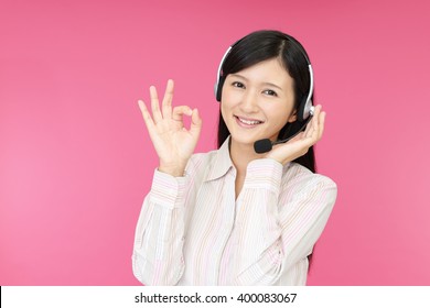 Smiling call center operator