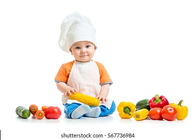 Smiling chef boy isolated on white background