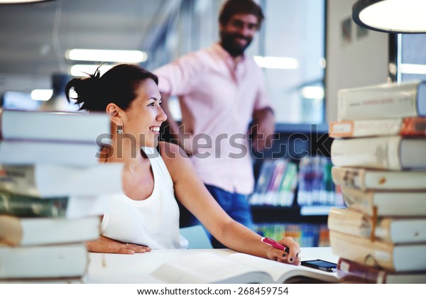 Smiling College Student Sitting Desk Huge Stock Image Download Now