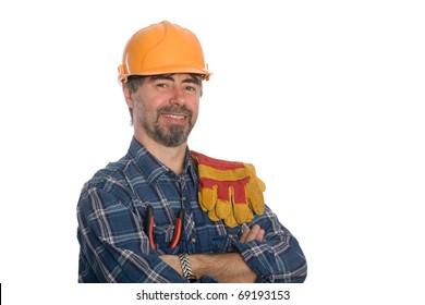 Smiling construction worker. Isolated on white. - Powered by Shutterstock