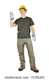 Happy Construction Worker Hard Hat Shrugging Stock Photo 70830724 ...