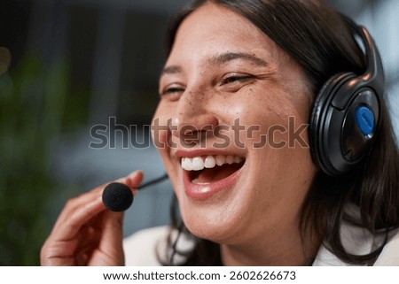 Smiling Customer Service Representative Engaging with a Client Using a Headset
