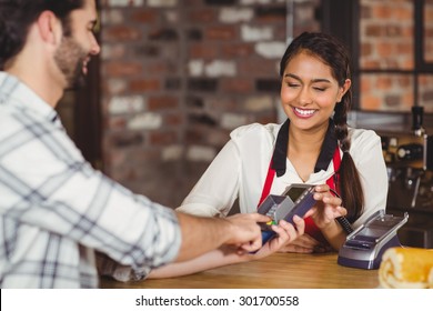 Smiling Customer Typing On Pin Terminal Stock Photo 301700558 