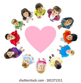 Smiling Diverse Children Around A Heart