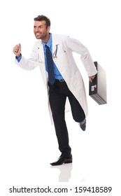 Smiling Doctor Running To His Patients