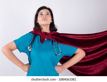 Smiling Female Doctor With Red Cape