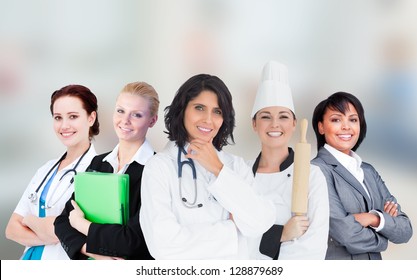 Smiling Female Workers In Various Industries