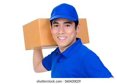 Smiling Friendly Delivery Man Carrying Parcel Stock Photo (Edit Now ...