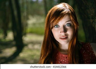 Smiling Girl Big Green Eyes Looks Stock Photo (Edit Now) 414412366