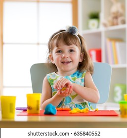 Smiling Girl Playing Plasticine Play Dough Stock Photo 635840552 ...