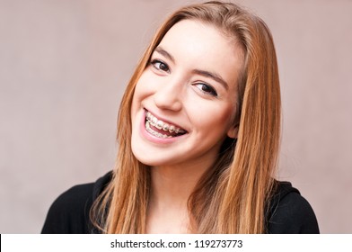 Smiling Girl Wearing Braces