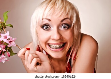 Smiling Girl Wearing Braces