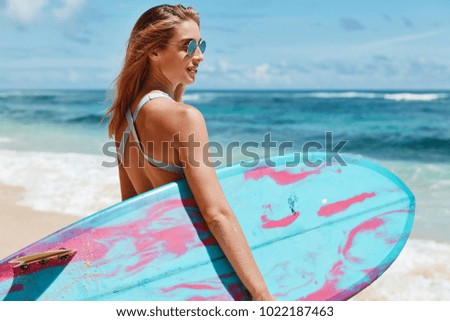 Similar – Image, Stock Photo Sandy beach with surfer