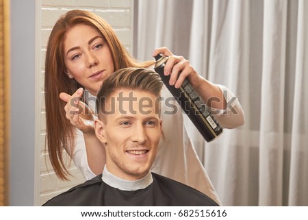 Smiling Guy Barber Stylist Holding Hair Stock Image Download Now