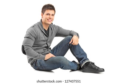 Smiling Guy Sitting On Floor Looking Stock Photo (Edit Now) 127437551