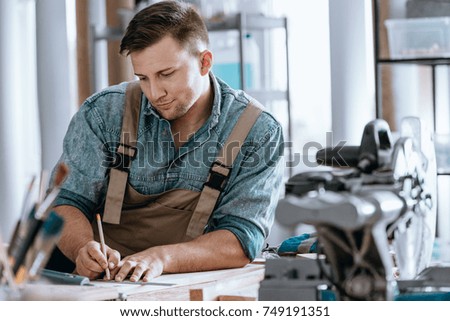 Similar – Image, Stock Photo Carpenter in his workshop