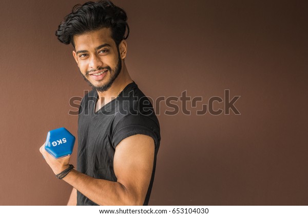 Smiling Handsome Fitness Model Fashionable Thick Stock Photo Edit